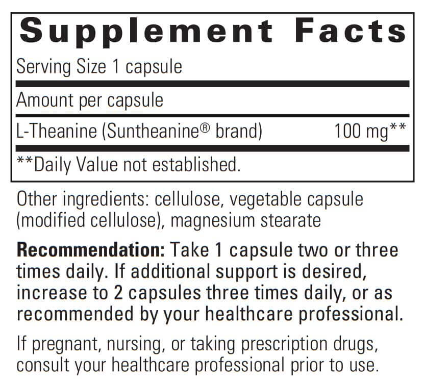 Integrative Therapeutics L-Theanine Ingredients Label Image